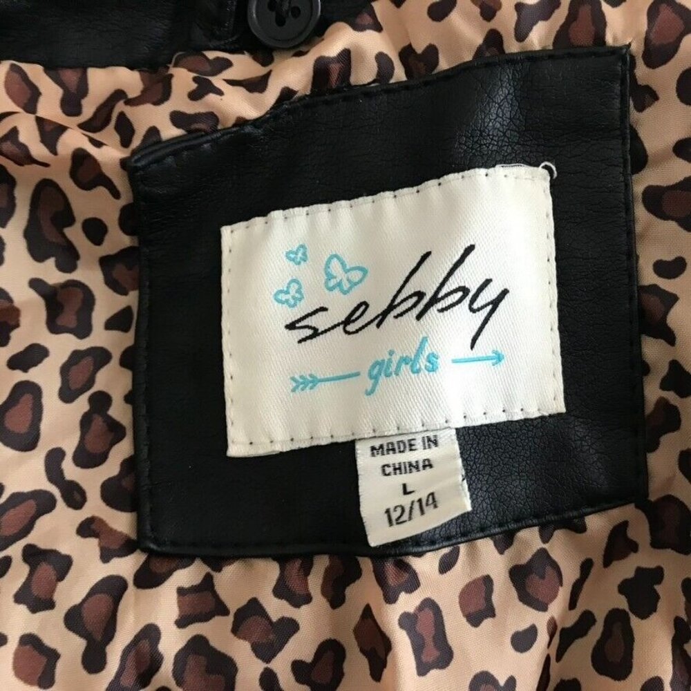 Sebby Girls size large (12-14) faux Jacket black lined ruffle pockets zip - Picture 7 of 9